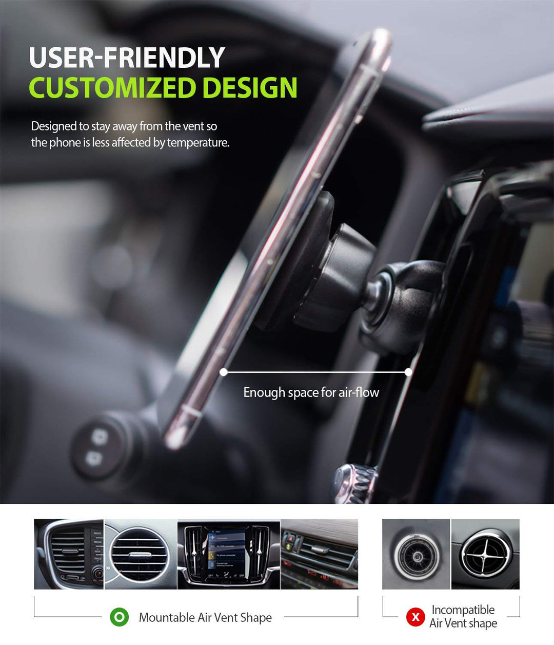 Power Clip Air Vent Car Phone Holder Mount Double Knob Space Saving Technology Premium Magnet Universal Dashboard Stand 2 in 1 Package