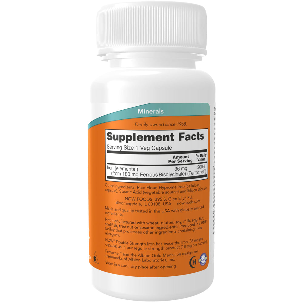 NOW Supplements, Iron 36 mg, Double Strength, Non-Const