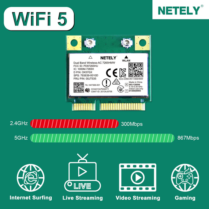 NETELY Wireless-AC 7265HMW Mini-PCIE Interface 1200Mbps
