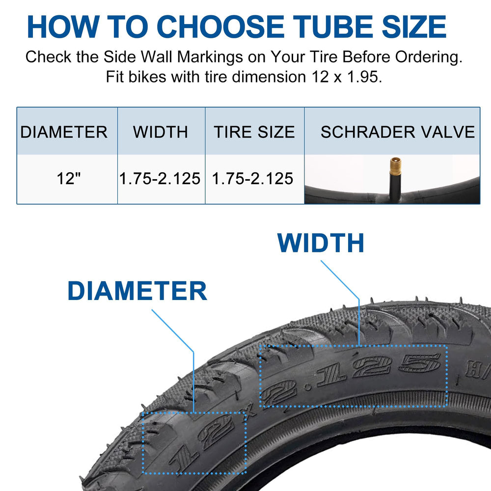 LotFancy 12'' x 1.75/1.95/2.125 Inner Tubes for