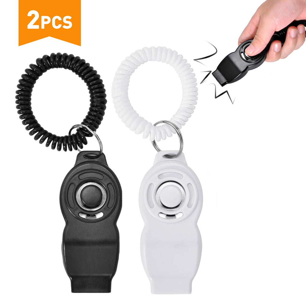 Dog Training Clickers and Whistle in One, Consistent Positive Reinforcement for Puppies, Fix Undesired Behaviors, Pet Training Clicker for Dog Cats Puppy Birds Horses, 2-Pack(White + Black)
