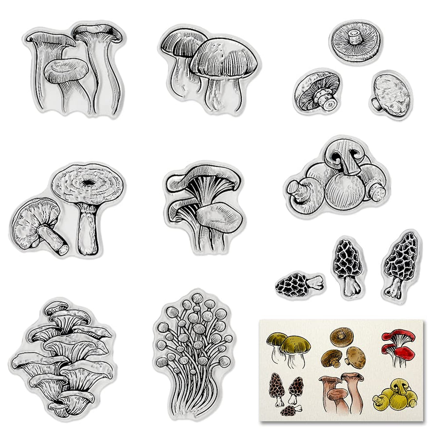 Fall Thanksgiving Mushroom Clear Stamps for Card Making and Photo Album Decorations, Autumn Mushroom Transparent Stamp Harvest Vegetable Plants Rubber Stamps Seal for DIY Scrapbooking