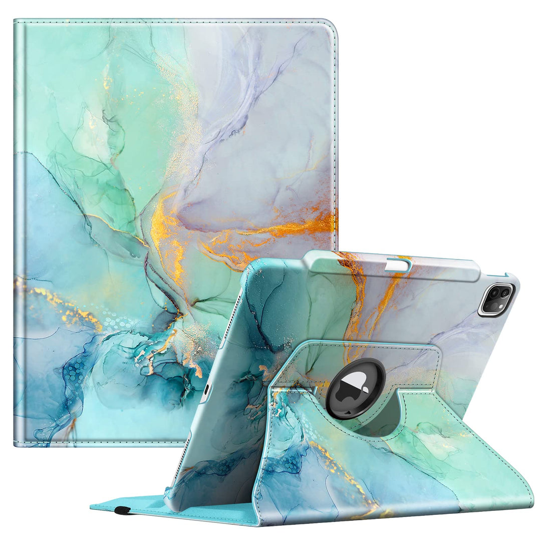 Rotating Case for iPad Pro 12.9-inch 6th Generation 2022-360 Degree Swiveling Protective Cover with Pencil Holder, Auto Sleep/Wake, Also Fit iPad Pro 12.9 5th/4th/3rd Gen, Emerald Marble