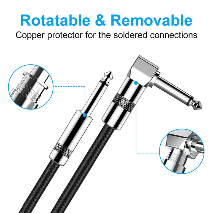 Guitar Cable 10ft Electric Instrument Bass AMP Cord for Electric Mandolin, Pro Audio (Right Angle to Straight, Black)