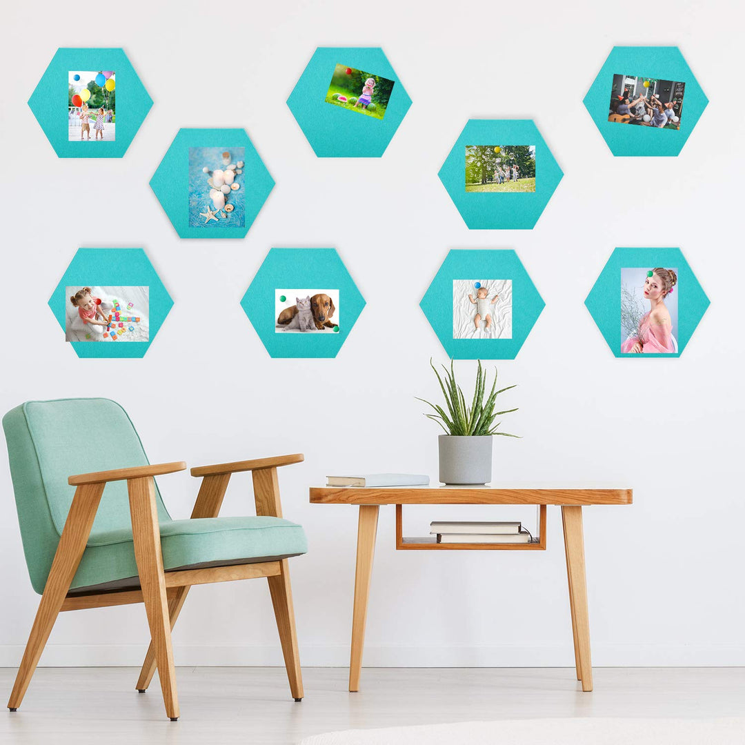 10 Packs Pin Board Hexagon Felt Board Tiles Bulletin Board Memo Board with 20 Pieces Push Pins, Decoration for Home Office Wall(5.9 x 7 Inches/ 15 x 17.7 cm,Light Green)