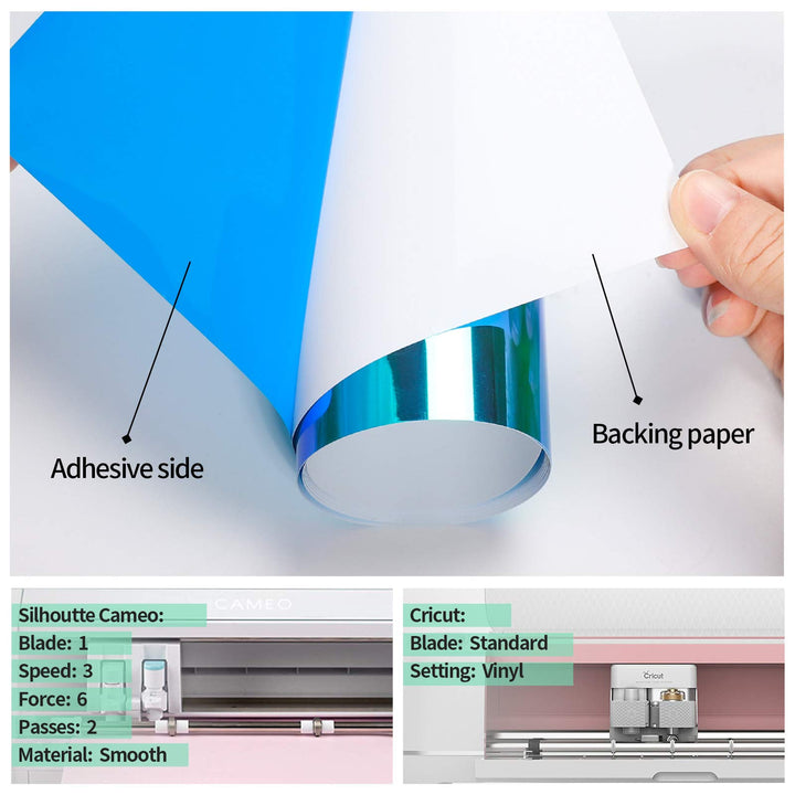 Holographic Lake Blue Adhesive Vinyl roll Permanent Craft Vinyl for Signs Letters 12 x6ft Compatible with All Cutting Machines