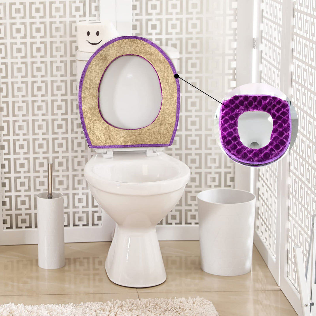 Toilet Seat Covers for Bathroom 2 Pieces Toilet Seat Cushion Cover Soft Thicker Warmer Washable Warm Toilet Seat Cover Pad Fabric Fluffy Toilet Seat Cover with Zipper (Plush)