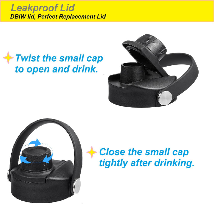 Lid for Hydro Flask 32 40 oz Wide Mouth, Replacement Lids Compatible with Hydro Flask Wide Mouth Water Bottle, Top Spout Lid with Handle, Wide Mouth Lid Chug Cap Accessories, Black