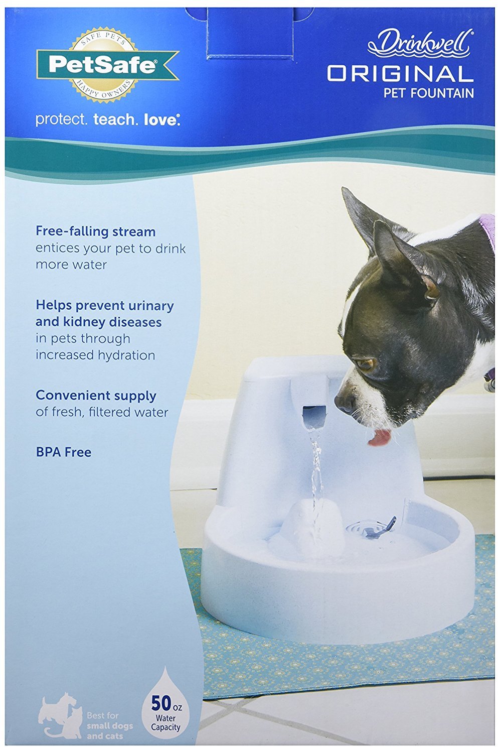 The Drinkwell Original Automatic Cat Water Fountain or Dog Water Dispenser - 50 oz Capacity of Fresh, Filtered Water - Pet Fountain with Filter Included