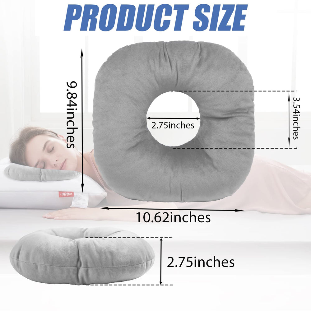 Piercing Pillow for Side Sleepers, Donut Shaped Side Pillow with Hole for Ear, Ear Pillows for CNH and Ear Piercing Ear Pain, Ear Cushions for Sleeping Guard (Gray)