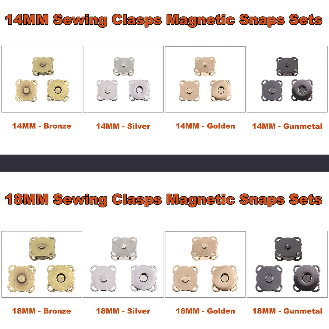 40 Sets 4 Color 14MM 18MM Magnetic Button Sewing Clasps Snaps Fasteners, Sew in Magnetic Plum Blossom Bag Button Snaps for Purses Bags Clothes
