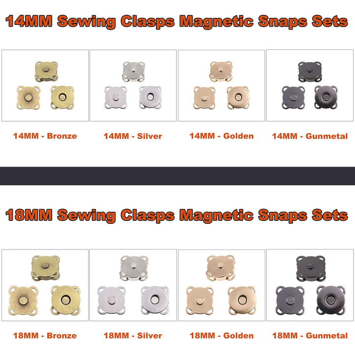 40 Sets 4 Color 14MM 18MM Magnetic Button Sewing Clasps Snaps Fasteners, Sew in Magnetic Plum Blossom Bag Button Snaps for Purses Bags Clothes