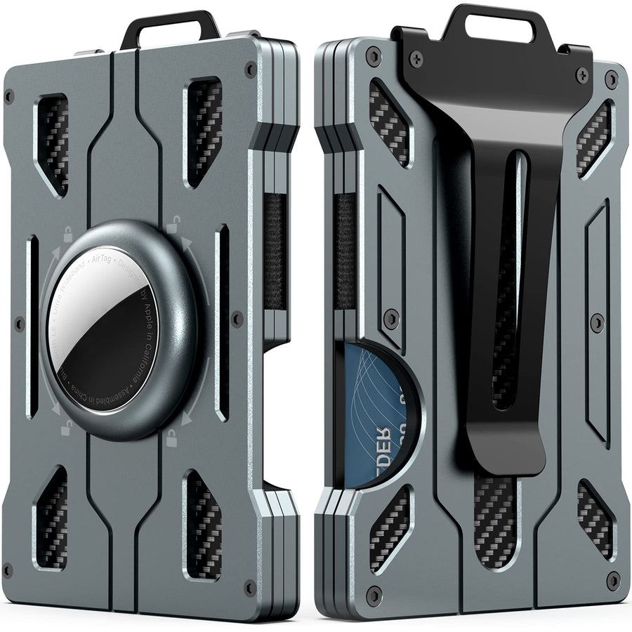 Wallet For Men with AirTag Holder (No AirTag)- Slim Aluminum Metal Money Clip, RFID Blocking, Holds up 15 Cards with Cash Clip. Ultra-Thin Minimalist Wallet (AirTag NOT included)