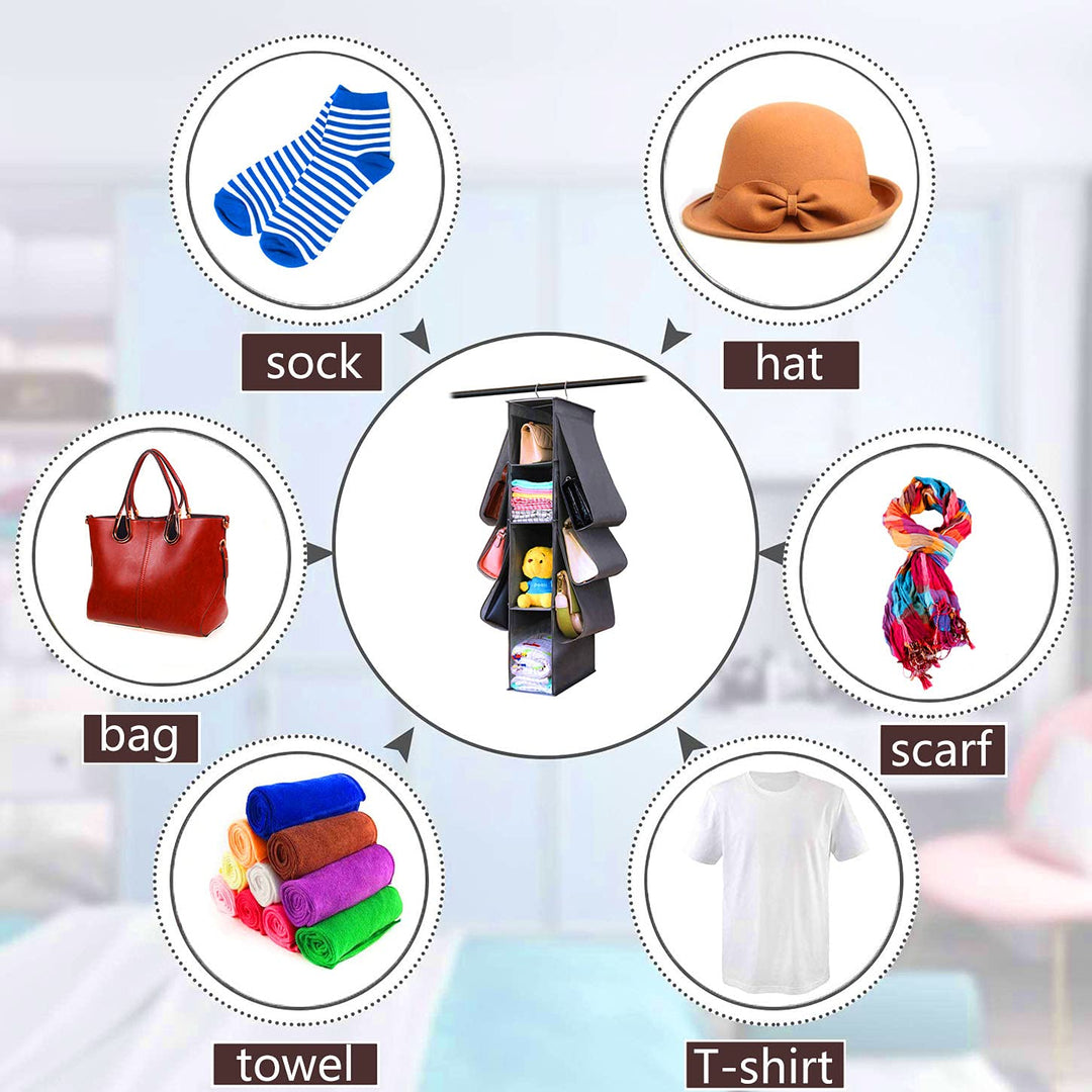 Hanging Purse Handbag Organizer Wardrobe Closet Organizer Nonwoven 10 Pockets Hanging Closet Storage Bag with 360 Degree Swivel Hook