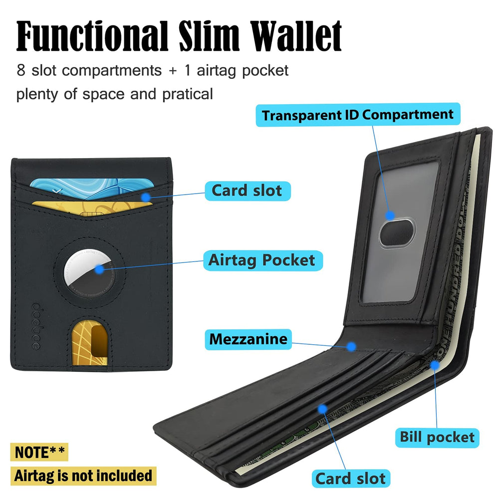Airtag Wallet Men, Wallet for Men with Airtag Holder, Genuine Leather Credit Card Wallet, Bifold Slim Wallet for Air Tag GPS Tracker, RFID Minimalist Front Pocket Wallet [No Airtags]