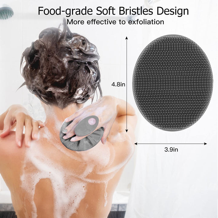Soft Silicone Body Cleansing Brush Shower Scrubber, Gentle Exfoliating and Massage for All Kinds of Skin (Gray)