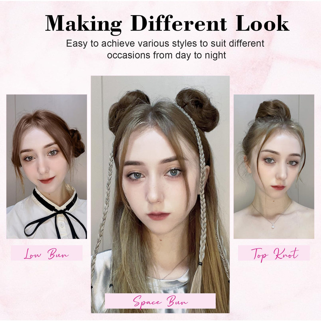 2 PCS Mini Claw Clip in Messy &amp; Cat Ears Hair Bun Extensions HB001 Wig Accessory Updo Hairpieces for Women Girls (Pack of 2-3 Straight, Ash Light Brown)