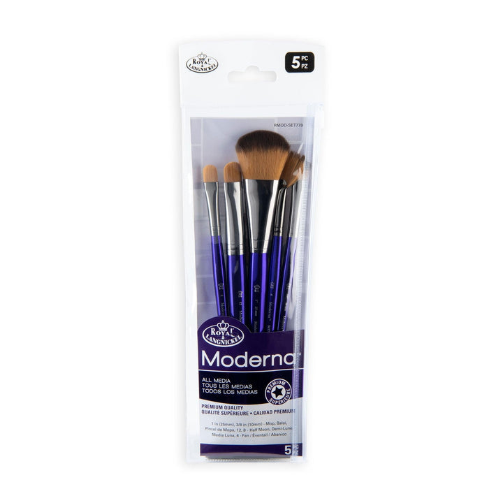 Royal &amp; Langnickel Moderna, 5pc Oval Mop Variety Brush Set for All Painting Mediums, Includes - Mop, Fan &amp; Half Moon Brushes Purple