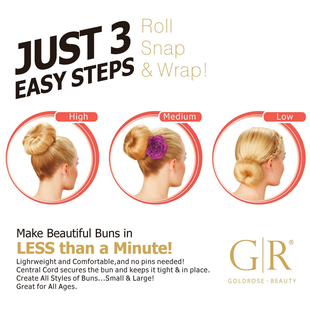 Goldrose Beauty Buns 2 Pieces Magic Hair Styling Styler Twist Ring Former Shaper Doughnut Donut Chignon Bun Maker Clip Hair Curler Accessory Middle & Large (Black)