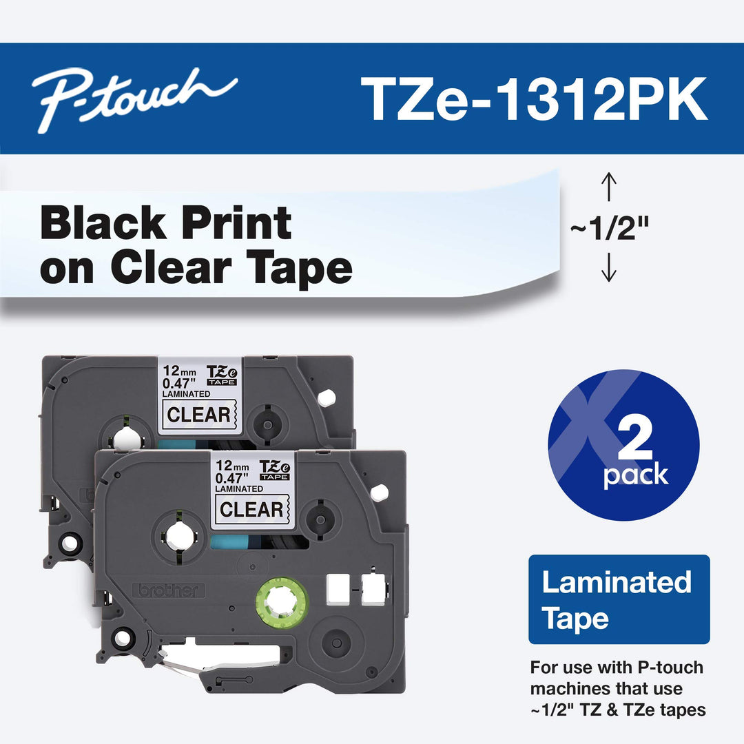 Tape, Retail Packaging, 1/2 Inch, Black on Clear,2 Pack (TZe1312pk)