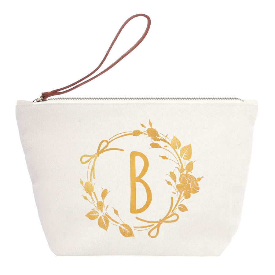 B-Cosmetic Bag: Elegantpark B Initial Monogram Personalized Travel Makeup Cosmetic Bag Wristlet Pouch Gifts with Zipper Canvas