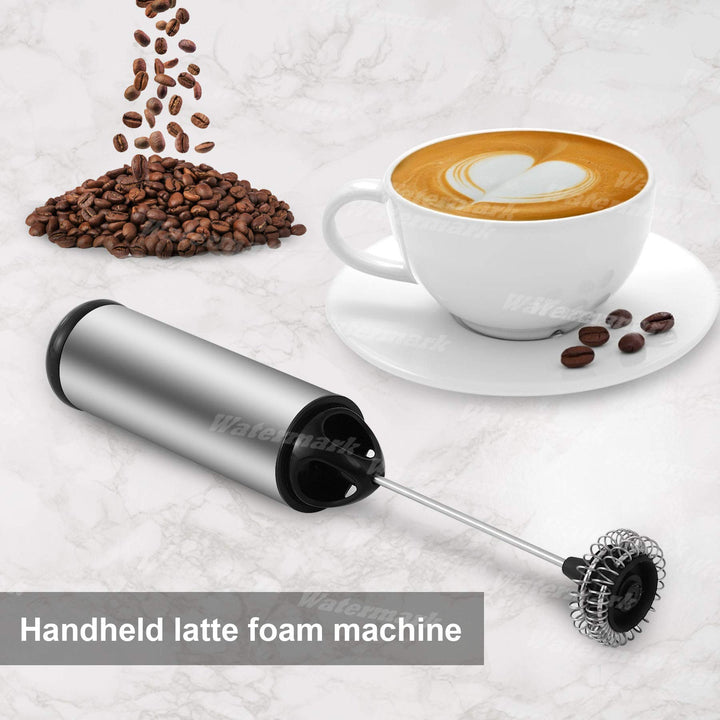 Electric Milk Frothers Handheld Foam Beater Milk Frother Battery Operated Mini Smoothie Blender For coffee whipping cappuccino latte milk matcha hot chocolate Silver/Black