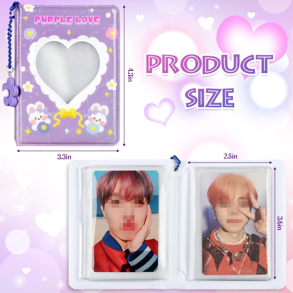 3 Pieces 3 Inch Mini Photo Album Set Kpop Photocard Binder Kpop Photocard Holder Book Kpop Album With Pendant And Diy Keychian For Collecting Picture, 40 Pockets(Rabbit, Flower)
