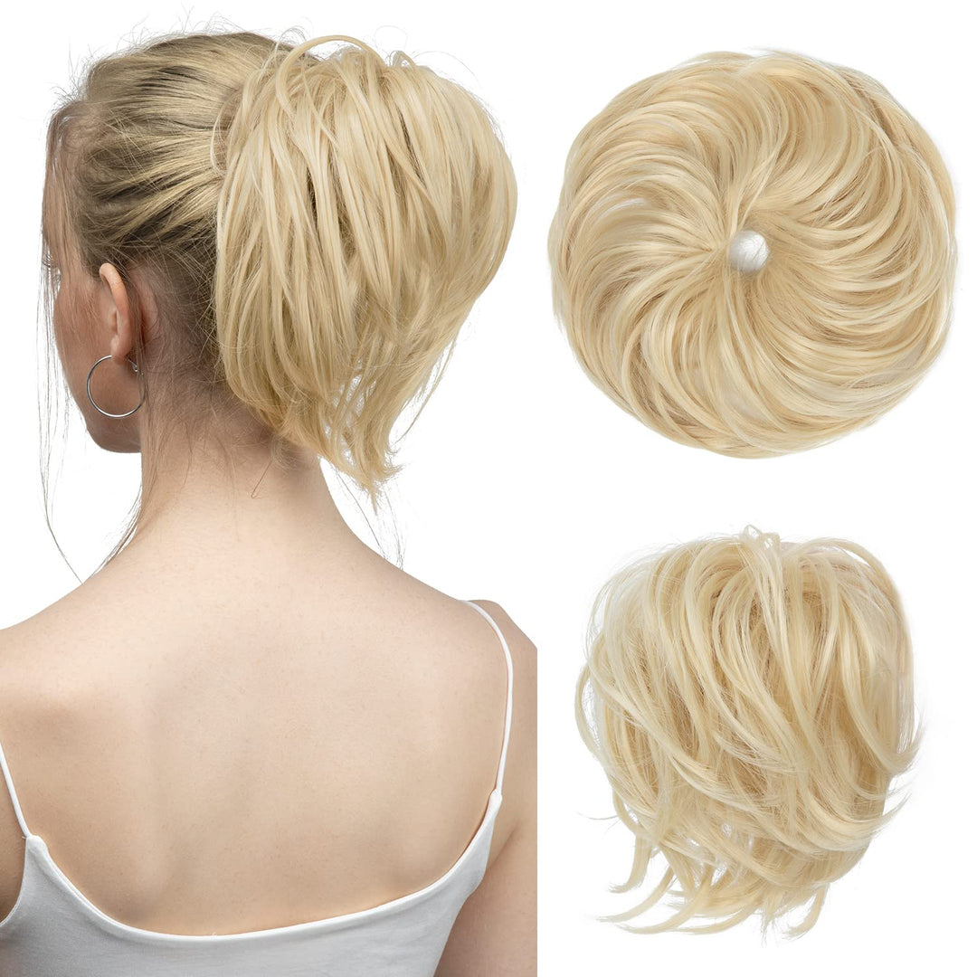 Light Silver Grey Synthetic Wavy Curly Ponytail Extension Scrunchies 2PCS Updo Messy Bun Hair Piece for Women Girls