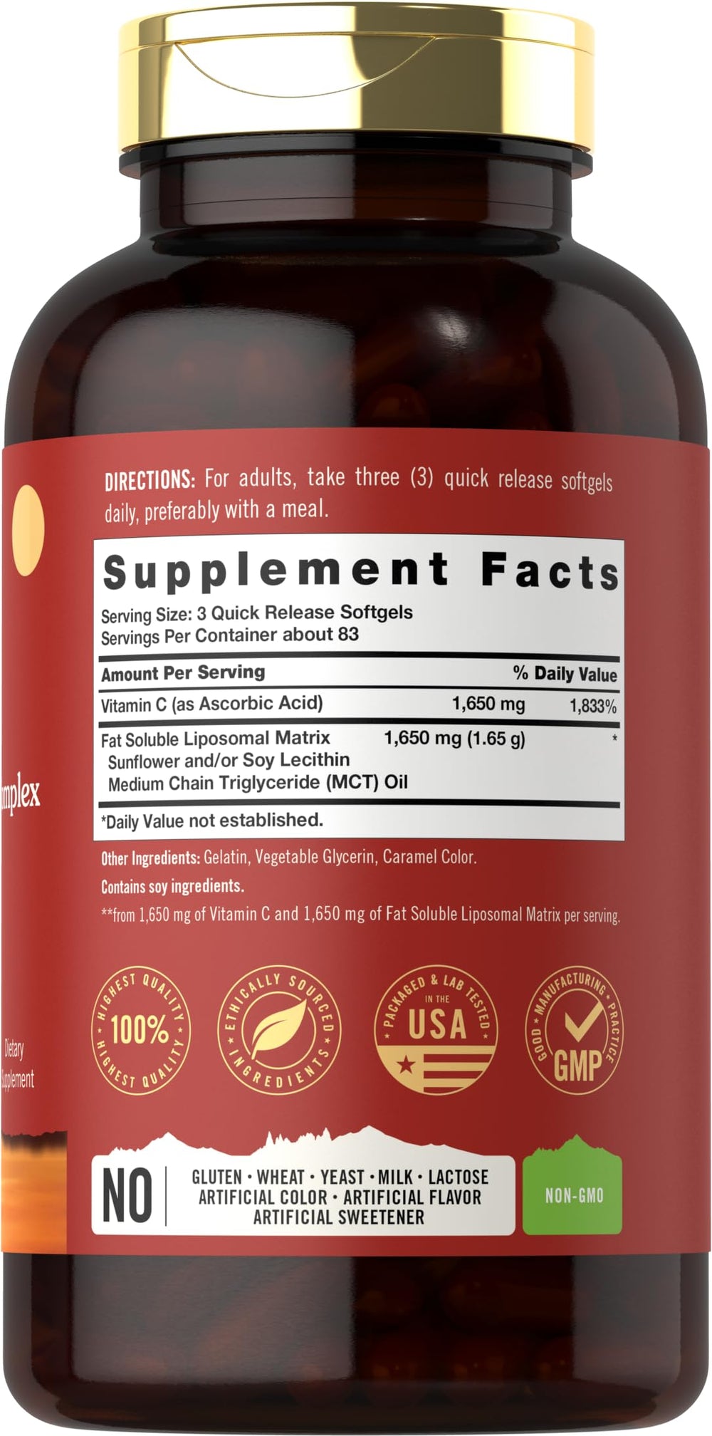 Liposomal Vitamin C Complex | 3300mg | 250 Softgels | High Potency | Non-GMO, Gluten Free Supplement
