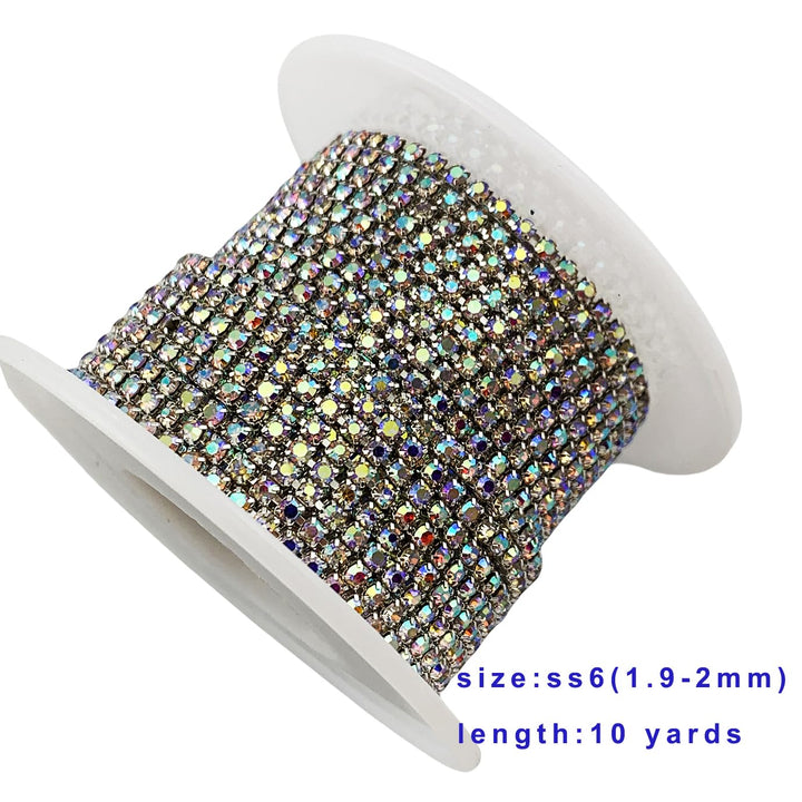 10 Yard Crystal AB Rhinestone Close Chain Trim for Craft Jewelry Wedding Bouquet DIY Decoration Sewing Craft (2mm, Silver)