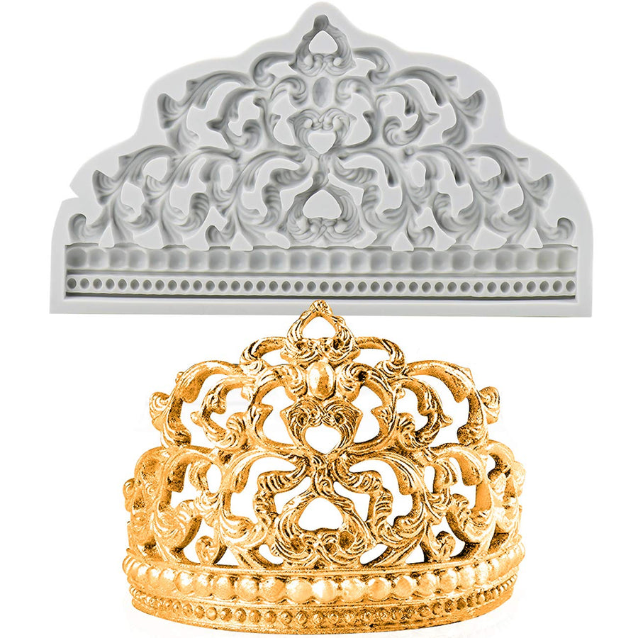 Crown Cake Fondant Molds - Sugarcraft Crown Baroque Style Silicone Mold for Cupcake Topper Chocolate Candy Pastry Jewelry Clay Cake Decorating…