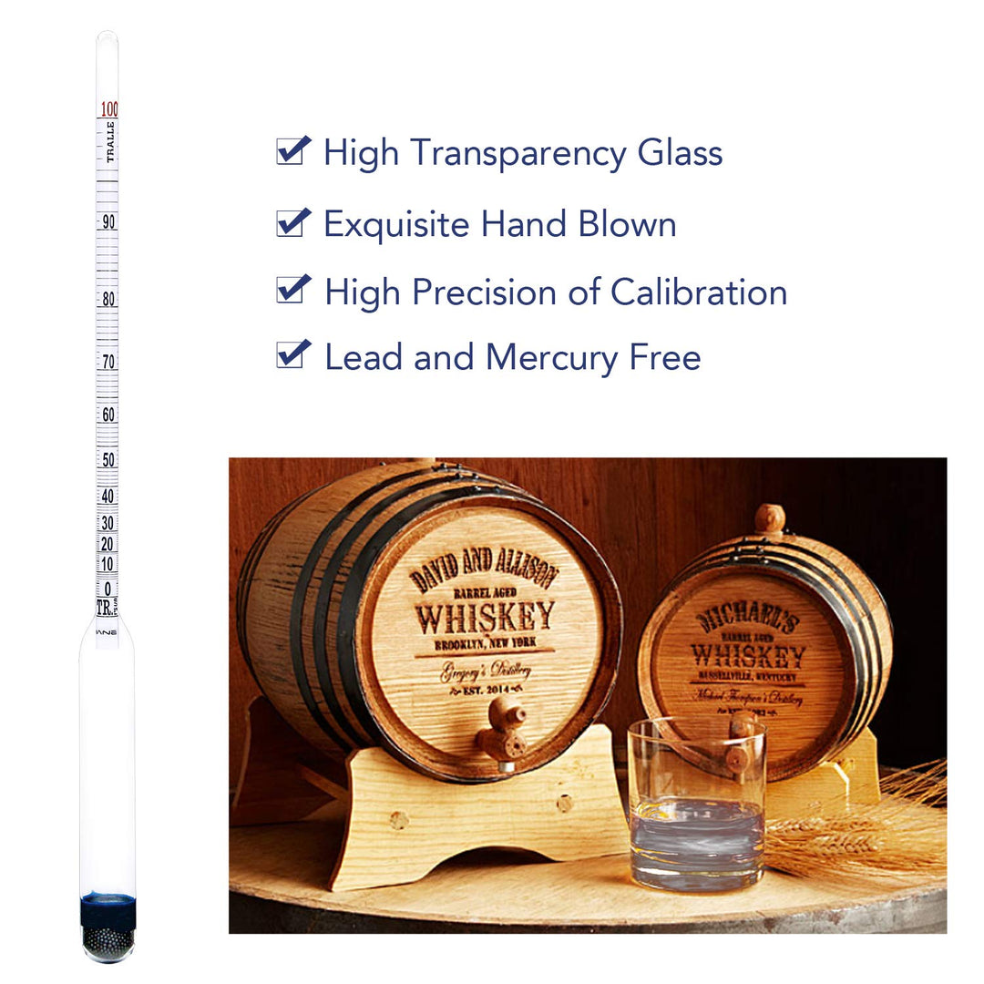 0-200 Proof &amp; Tralle Alcohol Hydrometer, Accurate Tester for Liquor, Distilling Moonshine Alcoholmeter