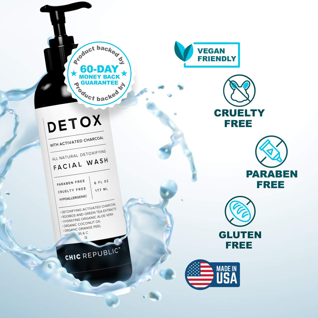 All Natural Activated Charcoal Facial Cleanser - Organic Daily Acne Treatment, Face Wash for Smooth Skin, Pore Minimizing Facewash, Anti Aging Skin Rejuvenation, Aloe Vera Gel, Coconut Oil
