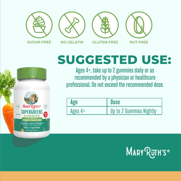Super Greens Gummies | Naturally-Occurring Quercetin for Adults and Kids Ages 4+ | Sugar Free | 2g Fiber Per Serving | Vegan | No Gelatin | Pectin Based | 60 Count | 30 Servings
