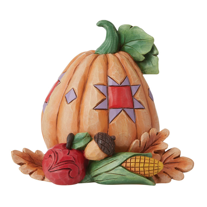 Jim Shore Heartwood Creek Harvest Pumpkin with Bounty Miniature Figurine, 4 Inch, Multicolor