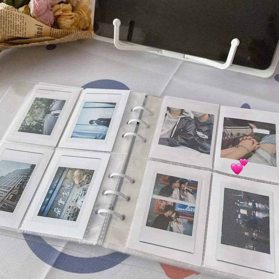 3 Inch 200 Pockets Portable Photo Album Books Home Picture Case Storage 6-Ring Binder Cover Refillable Notebook Kpop Photocard Name Card ID Holder (White)