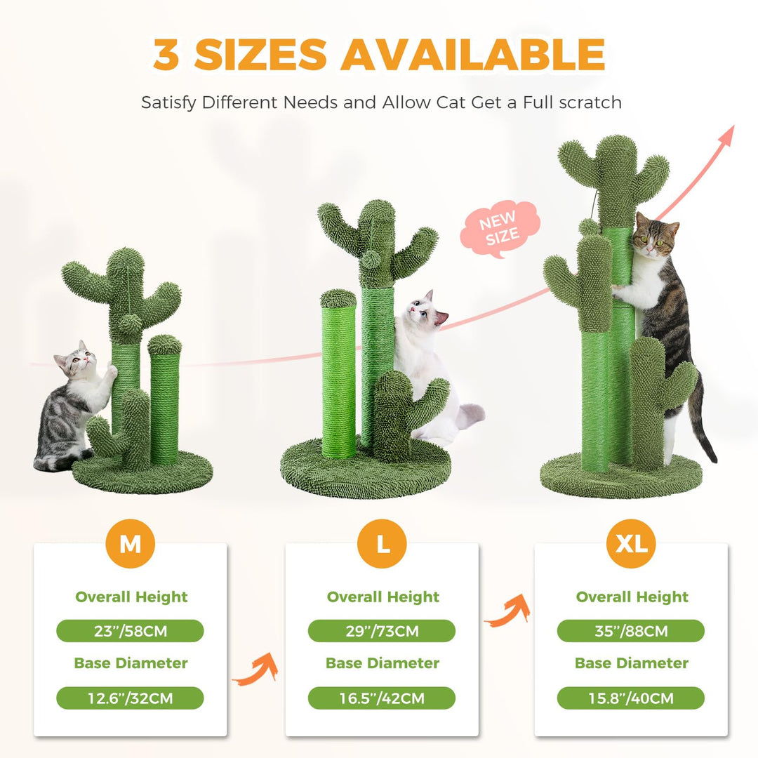 Cat Scratching Post Cactus Cat Scratcher Featuring with 3 Scratching Posts and Dangling Ball-Medium 23 Inches