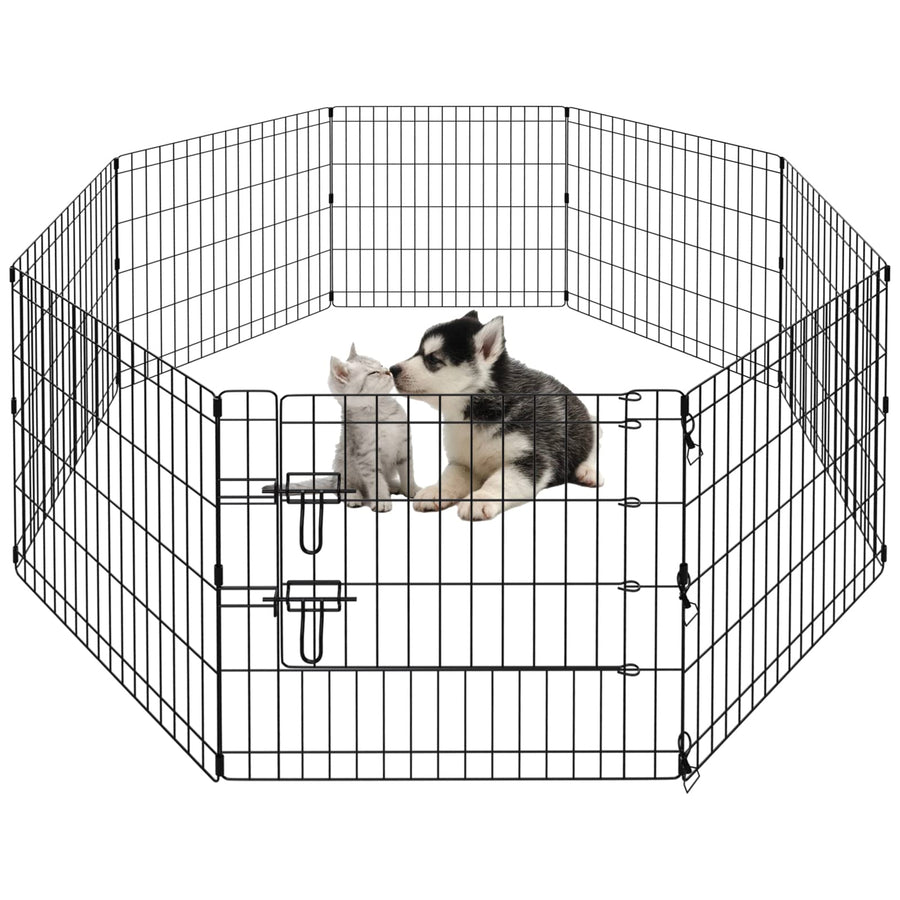 PEEKABOO Dog Pen Pet Playpen Dog Fence Indoor Foldable Metal Wire Exercise Puppy Play Yard Pet Enclosure Outdoor 8 Panels 24 Inch (Only Black playpen)