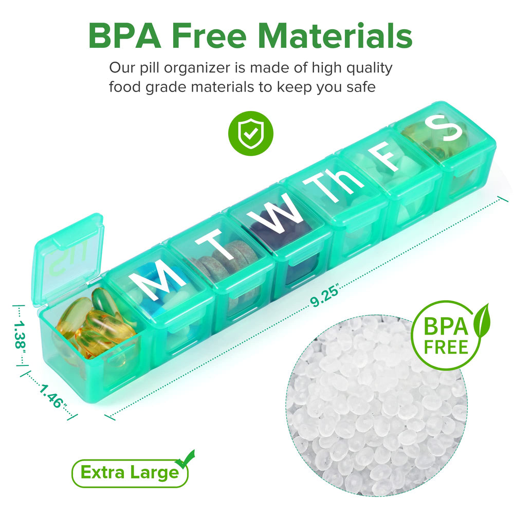 Extra Large Pill Organizer, BPA Free 7 Day Pill Box Cas