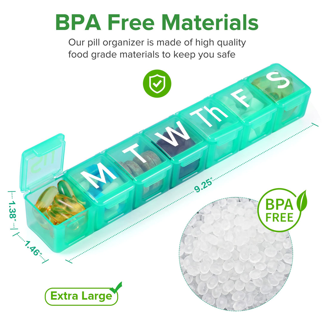 Extra Large Pill Organizer, BPA Free 7 Day Pill Box Cas