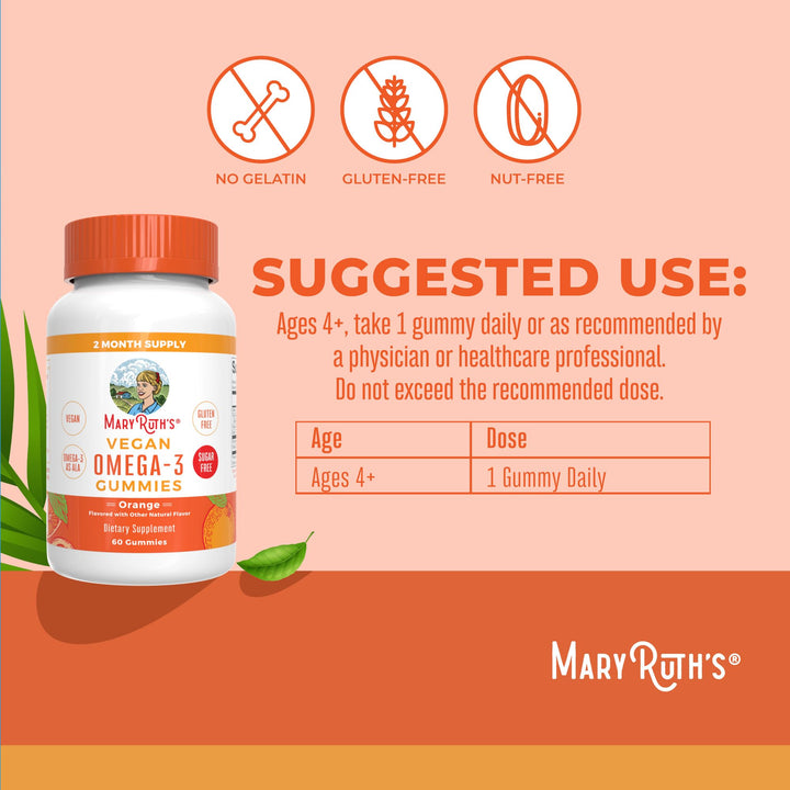Vegan Omega 3 Gummies for Adults | 2 Month Supply | Sugar Free Supplement with Vitamin C | Flaxseed Oil Immune Support | Overall Wellness | No Fish Taste | 60 Count