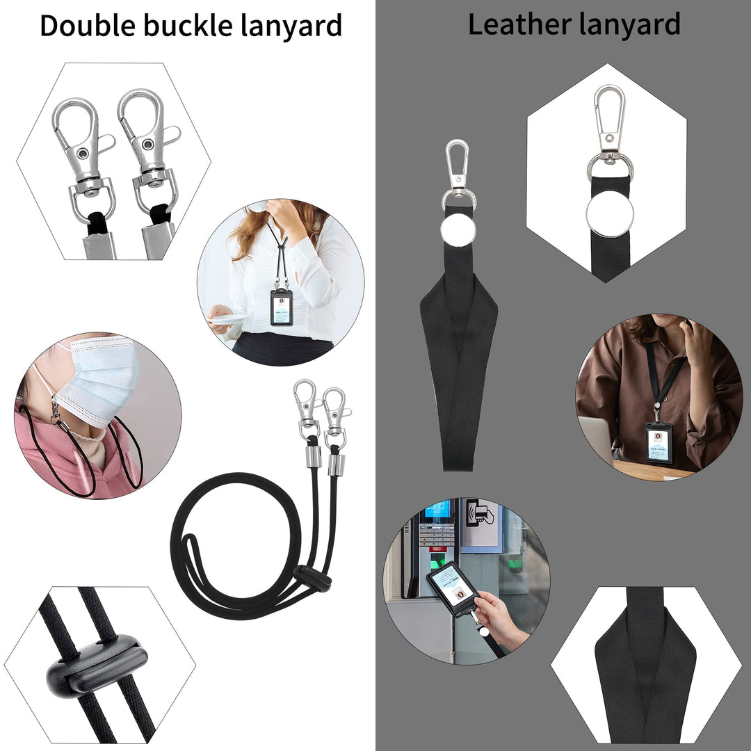 Badge Holder with 2 Lanyard Leather Easily Holds 1 to 6 Cards, Trifold Heavy Duty ID Card Holder, for Nurse Teacher School Medical Law Enforcement