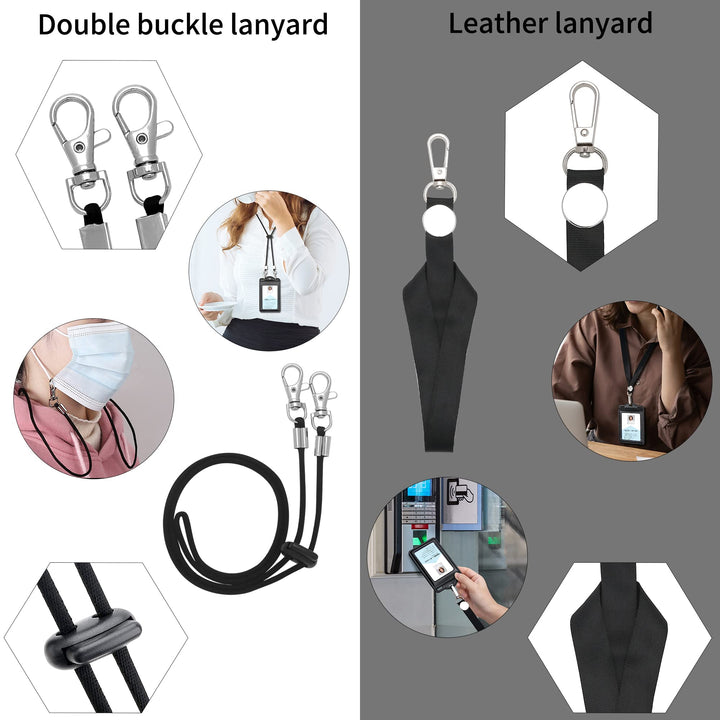 Badge Holder with 2 Lanyard Leather Easily Holds 1 to 6 Cards, Trifold Heavy Duty ID Card Holder, for Nurse Teacher School Medical Law Enforcement