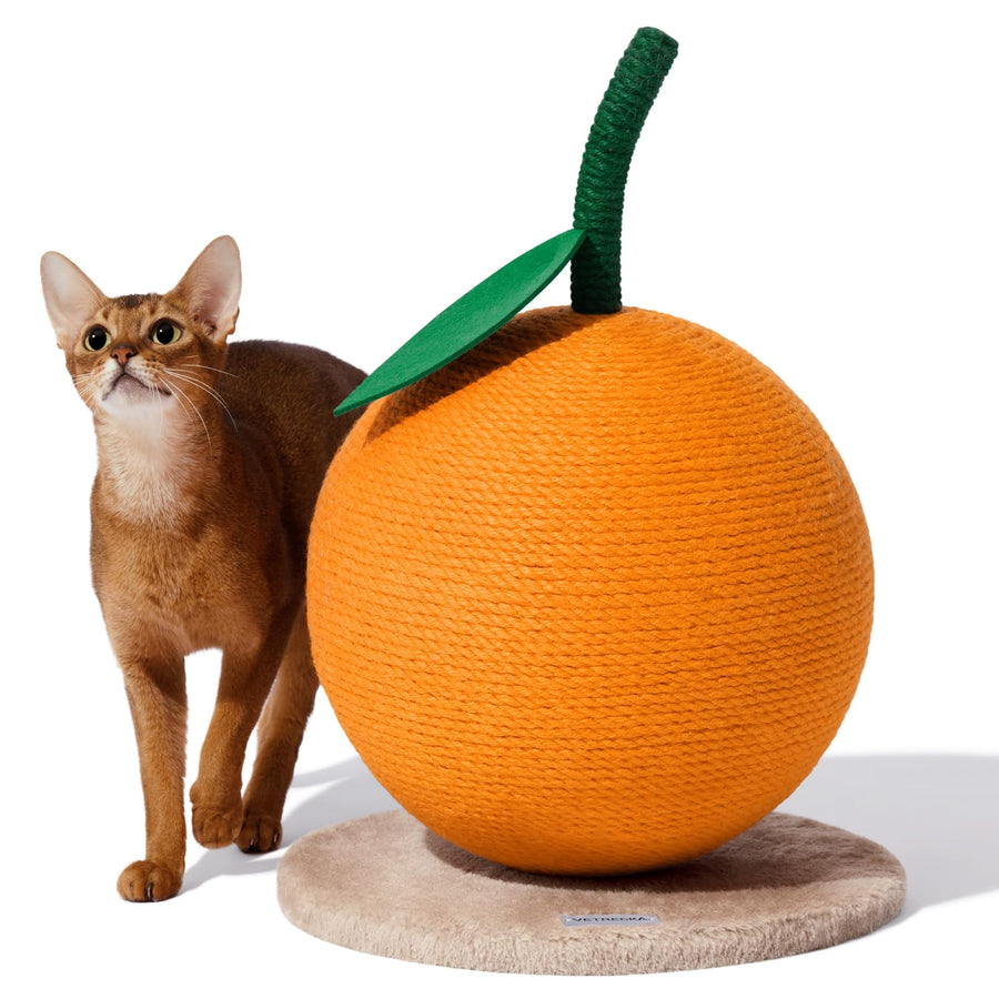 Orange Cat Scratching Post, Cute Cat Scratcher with Sisal Rope, Vertical Cat Scratch Post for Indoor Cat and Kitten, Cat Scratching Ball