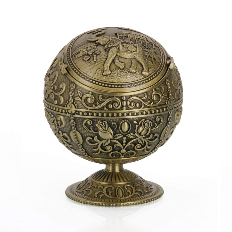 Vintage Ashtray with Lid for Cigarettes Metal Portable Ashtray for Outdoors Indoors Hand Stamped Windproof Ash Tray Classy Gift for Men Women(Bronze with Lucky Elephant)