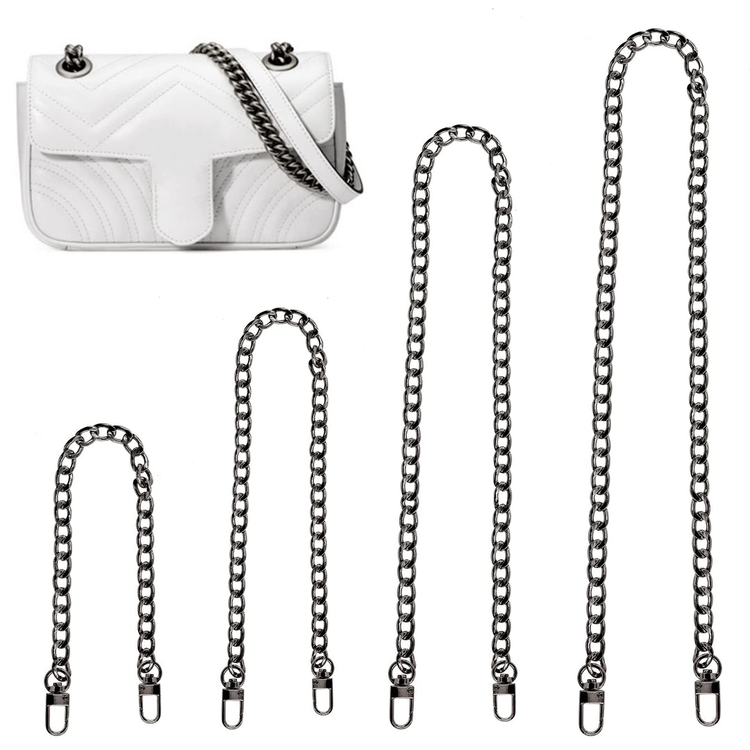4Pcs Gun-Black 7.5 Inch 15.74 Inch 39.37 Inch 47.2Inch Luxury Fashion Replacement Flat Chain Strap with Buckles Set, Perfect for DIY Metal Shoulder Purse Replacement