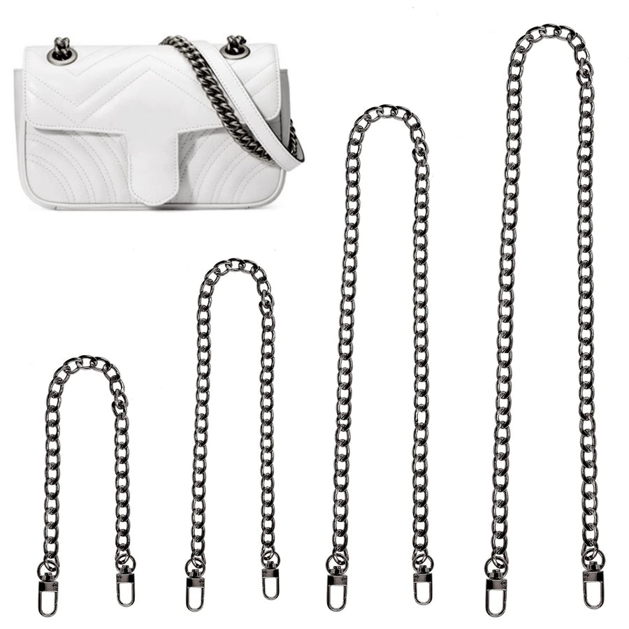 4Pcs Gun-Black 7.5 Inch 15.74 Inch 39.37 Inch 47.2Inch Luxury Fashion Replacement Flat Chain Strap with Buckles Set, Perfect for DIY Metal Shoulder Purse Replacement