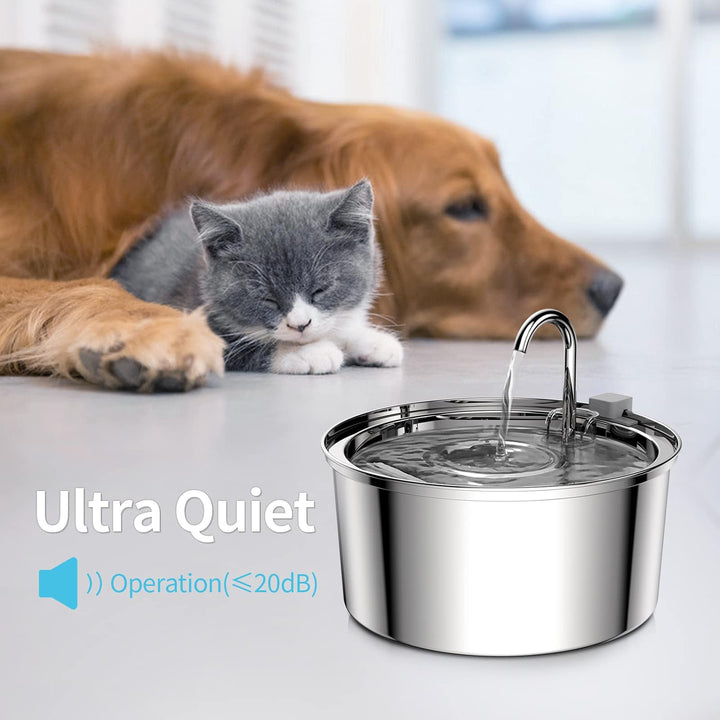 Tomxcute Cat Water Fountain, 3.2L/108oz Automatic Stainless Steel Pet Fountain Dog Water Dispenser, Ultra-Quiet Pump and 3 Replacement Filters &amp; for Cats, Dogs, Multiple Pets