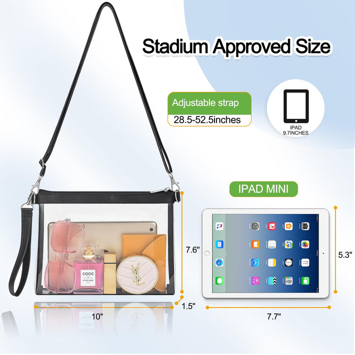 Clear Crossbody Purse Bag Stadium Approved Clear Tote Bag for Work Concert Sports(Grey