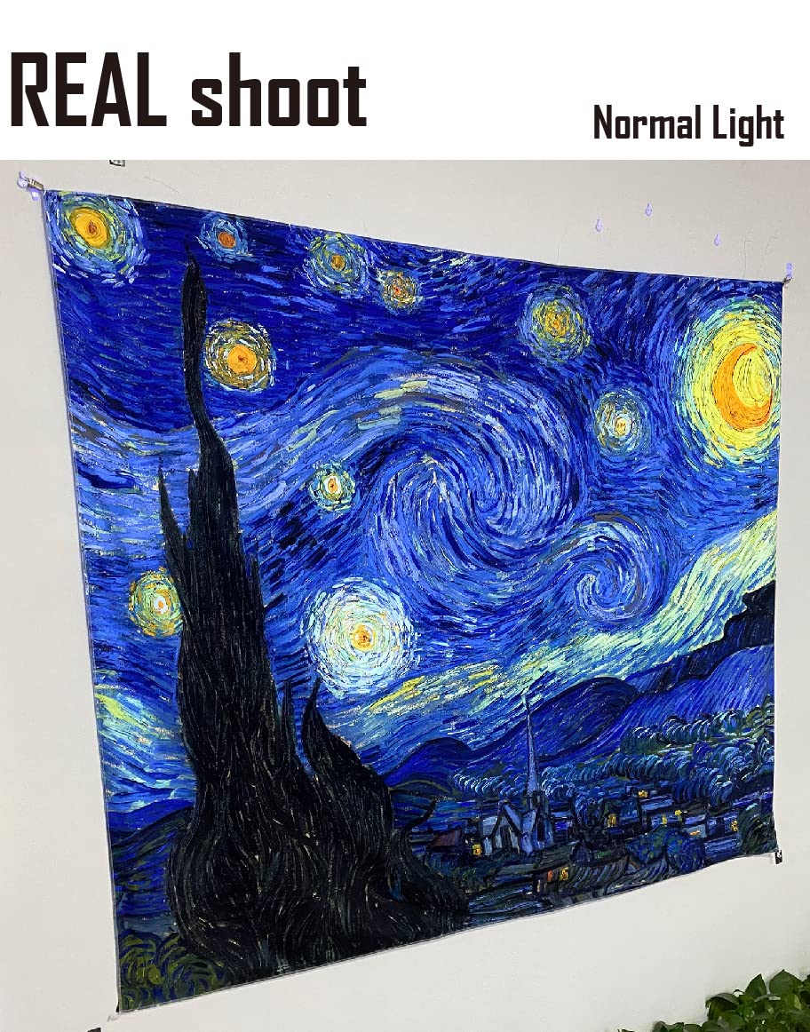 Blacklight Tapestry Starry Night by Van Gogh Wall Art Decor for Bedroom Aesthetic, Abstract Hippie Trippy Wall Hanging UV Reactive Fabric Poster for Living Room Dorm Décor